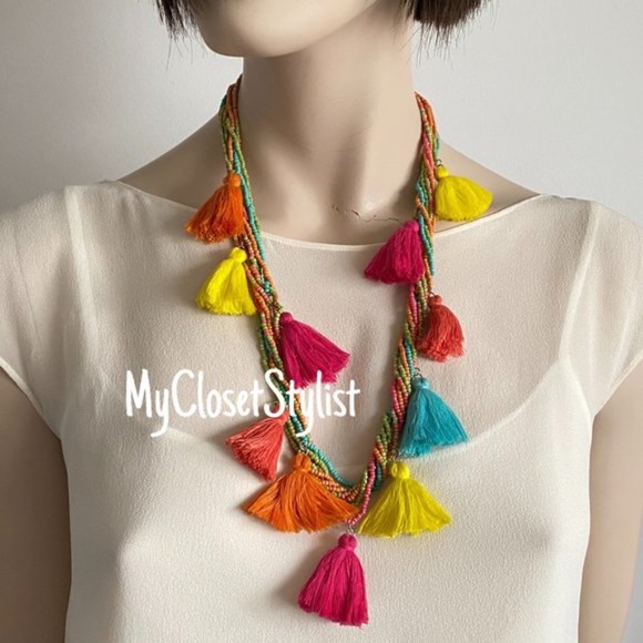 Anthropologie Jewelry - ANTHROPOLOGIE BEADED Tassel Necklace Turquoise